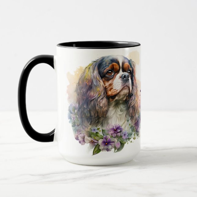 BEAUTIFUL WATERCOLOR CAVALIER KING CHARLES SPANIEL MUG (Left)