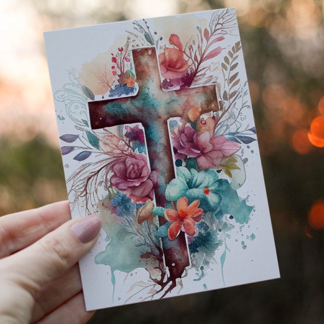 Beautiful Watercolor Christian Cross Holiday Card (Creator Uploaded)