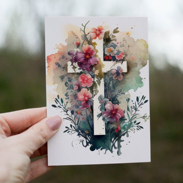 Beautiful Watercolor Christian Cross Holiday Card (Creator Uploaded)
