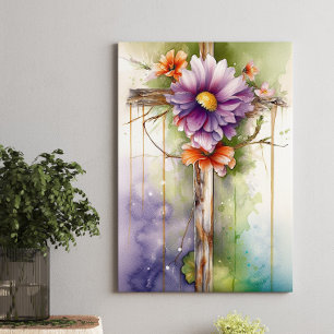 Beautiful Watercolor Christian Easter Cross Canvas Print