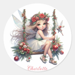 Beautiful Watercolor Christmas Fairy Classic Round Sticker