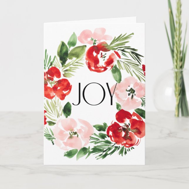 Beautiful Watercolor Christmas wreath Joy Card (Front)