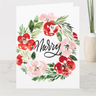 Beautiful Watercolor Christmas wreath Merry Card