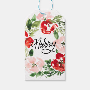 Beautiful Watercolor Christmas wreath Merry  Gift Tags