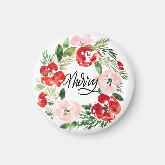 Beautiful Watercolor Christmas wreath Merry  Magnet (Front)