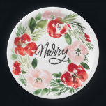 Beautiful Watercolor Christmas wreath Merry Paper Plate<br><div class="desc">Beautiful watercolor Christmas flower wreath Merry</div>