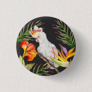 Beautiful watercolor cockatoo parrot hand drawing 3 cm round badge