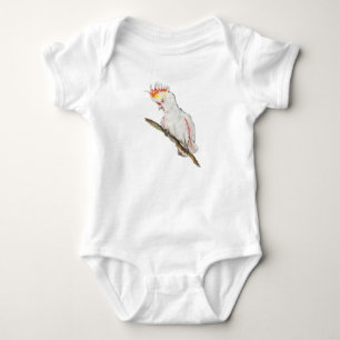 Beautiful watercolor cockatoo parrot hand drawing baby bodysuit