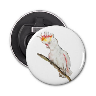 Beautiful watercolor cockatoo parrot hand drawing bottle opener