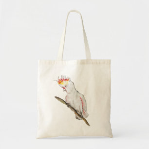 Beautiful watercolor cockatoo parrot hand drawing tote bag