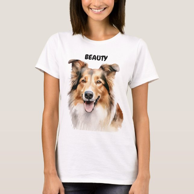 BEAUTIFUL WATERCOLOR COLLIE DOG FACE T-Shirt (Front)