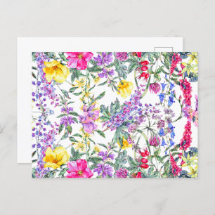 Beautiful Watercolor Colourful Wildflowers    Postcard