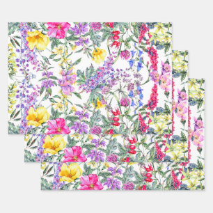 Beautiful Watercolor Colourful Wildflowers Wrapping Paper Sheet