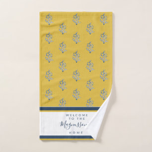 Beautiful watercolor coral on yellow custom hand towel