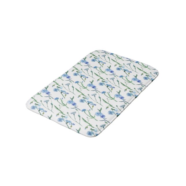 Beautiful watercolor cornflowers bath mat (Angled)