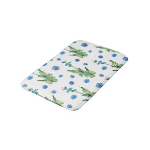 Beautiful watercolor cornflowers pattern bath mat