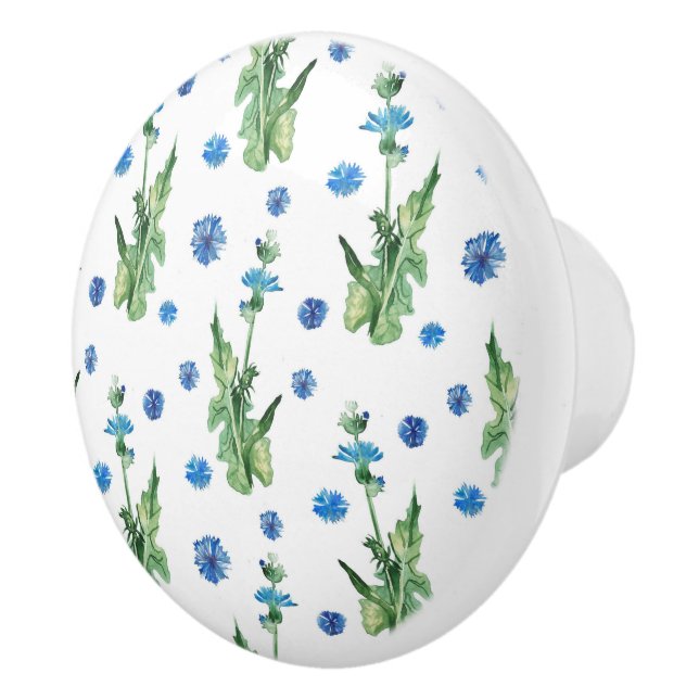 Beautiful watercolor cornflowers pattern ceramic knob (Right)