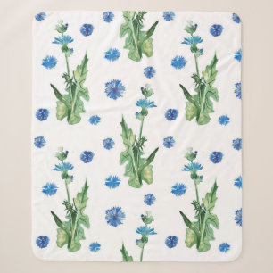 Beautiful watercolor cornflowers pattern sherpa blanket