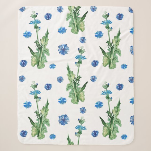 Beautiful watercolor cornflowers pattern sherpa blanket (Front)