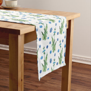 Beautiful watercolor cornflowers pattern short table runner