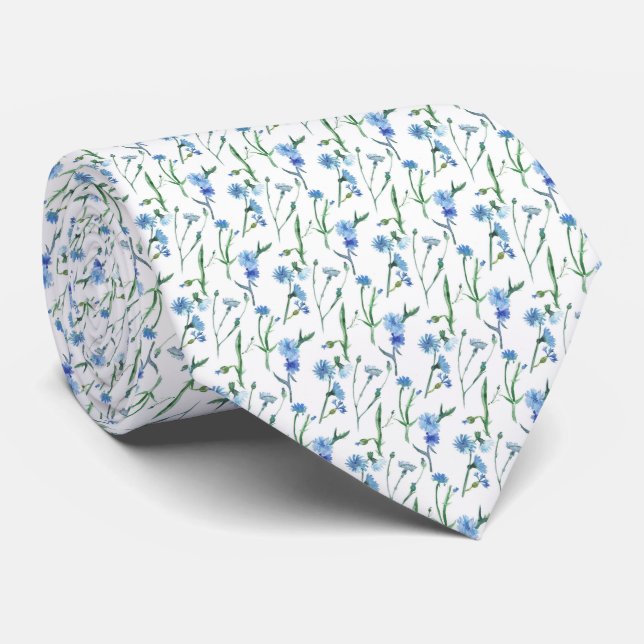 Beautiful watercolor cornflowers tie (Rolled)