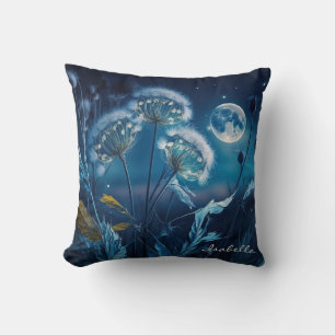 Beautiful Watercolor Dandelions In Full Moon Blue Cushion