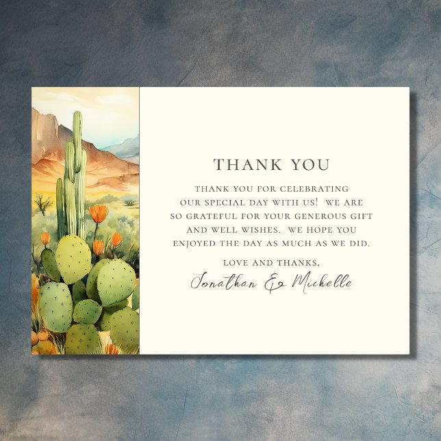 Beautiful Watercolor Desert Cactus Wedding Thank You Card (Front - Beautiful Watercolor Desert Cactus Wedding Thank You Card)