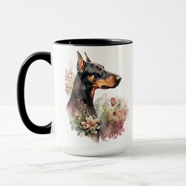 BEAUTIFUL WATERCOLOR DOBERMAN PINSCHER DOG MUG (Left)