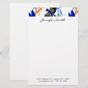 Beautiful Watercolor Dragonfly Pattern Border Stationery