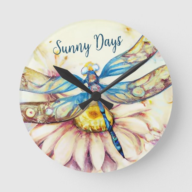 Beautiful Watercolor Dragonfly, Personalise  Round Clock (Front)