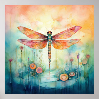 Beautiful Watercolor Dragonfly Poster