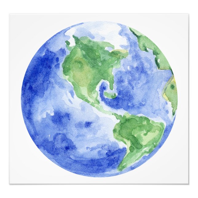 Beautiful Watercolor Earth Planet  Photo Print (Front)