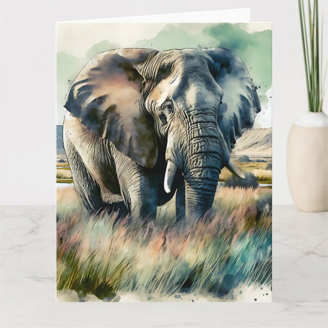 Beautiful Watercolor Elephant Card (Front)