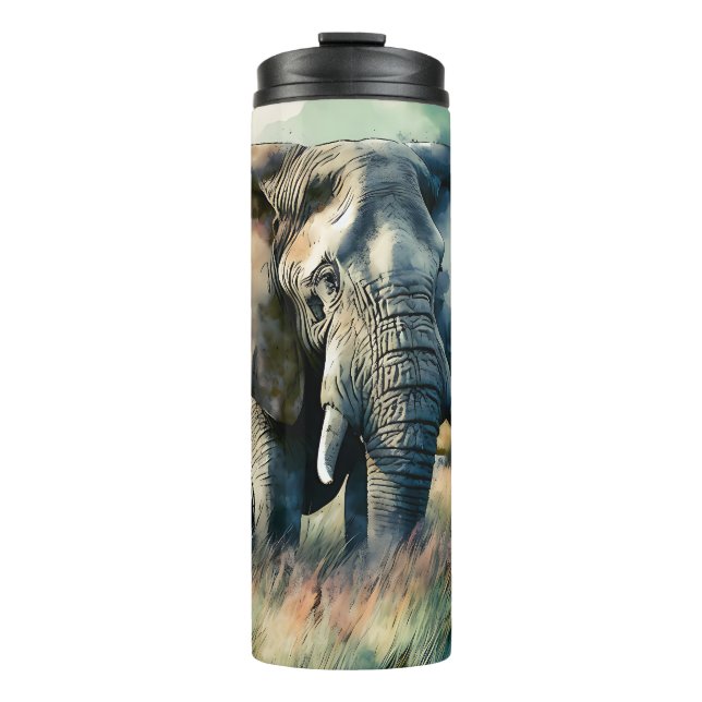 Beautiful Watercolor Elephant Thermal Tumbler (Front)