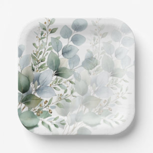 Beautiful Watercolor Eucalyptus Square Paper Plate