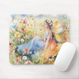 Beautiful Watercolor Fairy In Meadow Mouse Mat