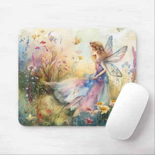 Beautiful Watercolor Fairy In Meadow Mouse Mat