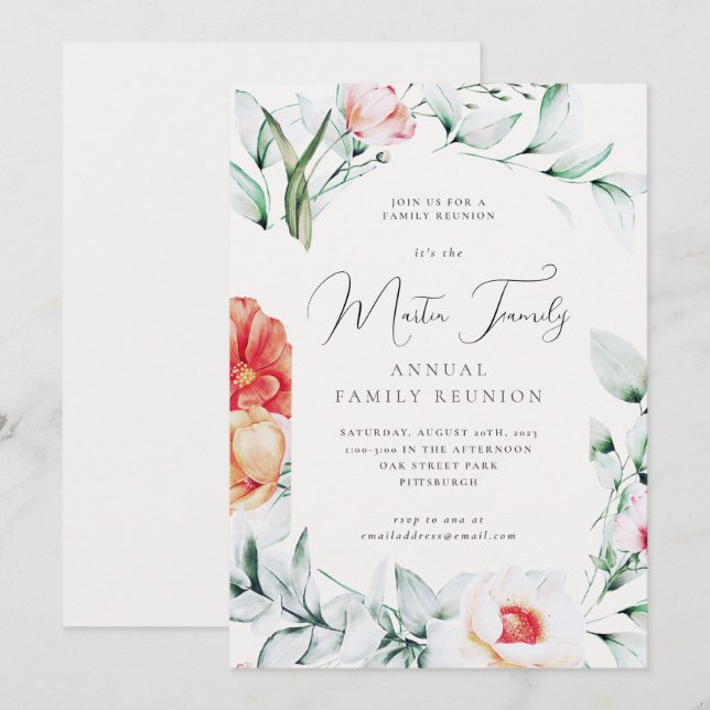 Beautiful Watercolor Family Reunion Invitation (Front/Back)