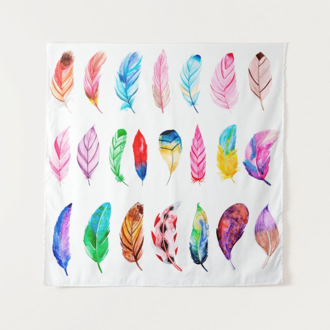 Beautiful Watercolor Feather Collection Tapestry (Front)