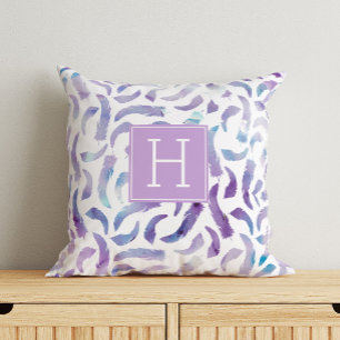 Beautiful Watercolor Feathers Monogrammed Cushion