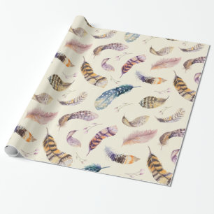 Beautiful Watercolor Feathers Pattern Wrapping Paper