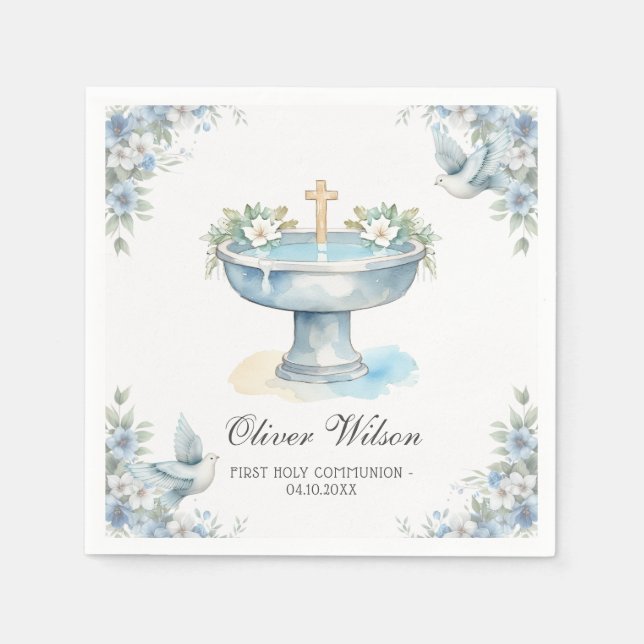 Beautiful Watercolor First Holy Communion  Napkin (Front)