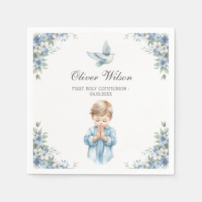 Beautiful Watercolor First Holy Communion Napkin (Front)