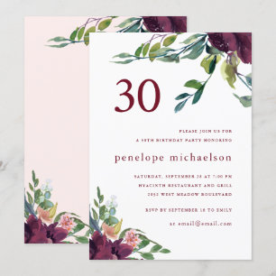 Beautiful Watercolor Floral 30th Birthday Invitation