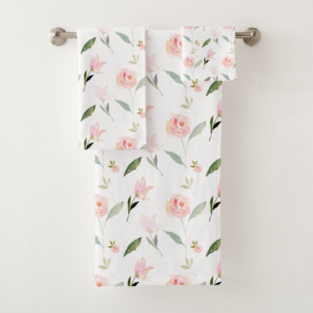 Beautiful Watercolor Floral Bath Towel Set (Insitu)