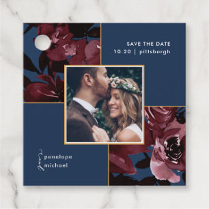 Beautiful Watercolor Floral Blue and Red Wedding Favour Tags