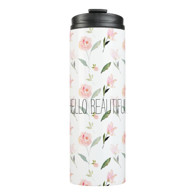 Beautiful Watercolor Floral Blush Pink Thermal Tumbler (Front)