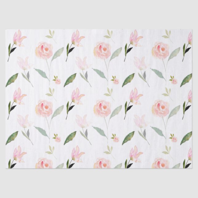 Beautiful Watercolor Floral Blush Pink Tissue Paper (Front)