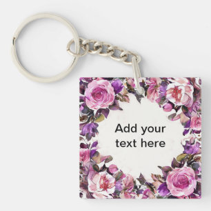 Beautiful Watercolor Floral Border Key Ring