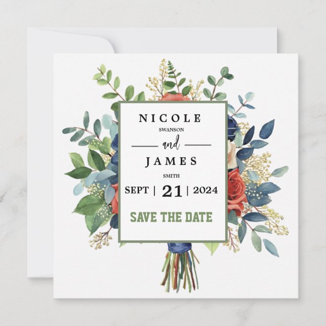 Beautiful Watercolor Floral Bouquet Save The Date (Front)